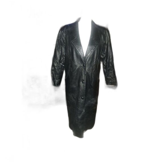 GORGEOUS THICK Matrix style Liz Baker Essentials Leather Black TrenchCoat Sz S-M - Picture 1 of 12